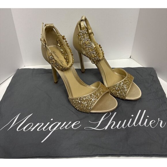 Monique Lhulillier Women's Heels Gold Crystal Embellished Stiletto EU 37 6.5 NEW - Picture 3 of 12